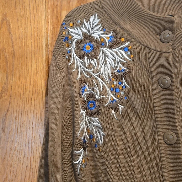 Vintage Bob Mackie Embroidered Brown Cardigan size 2X - Picture 3 of 8